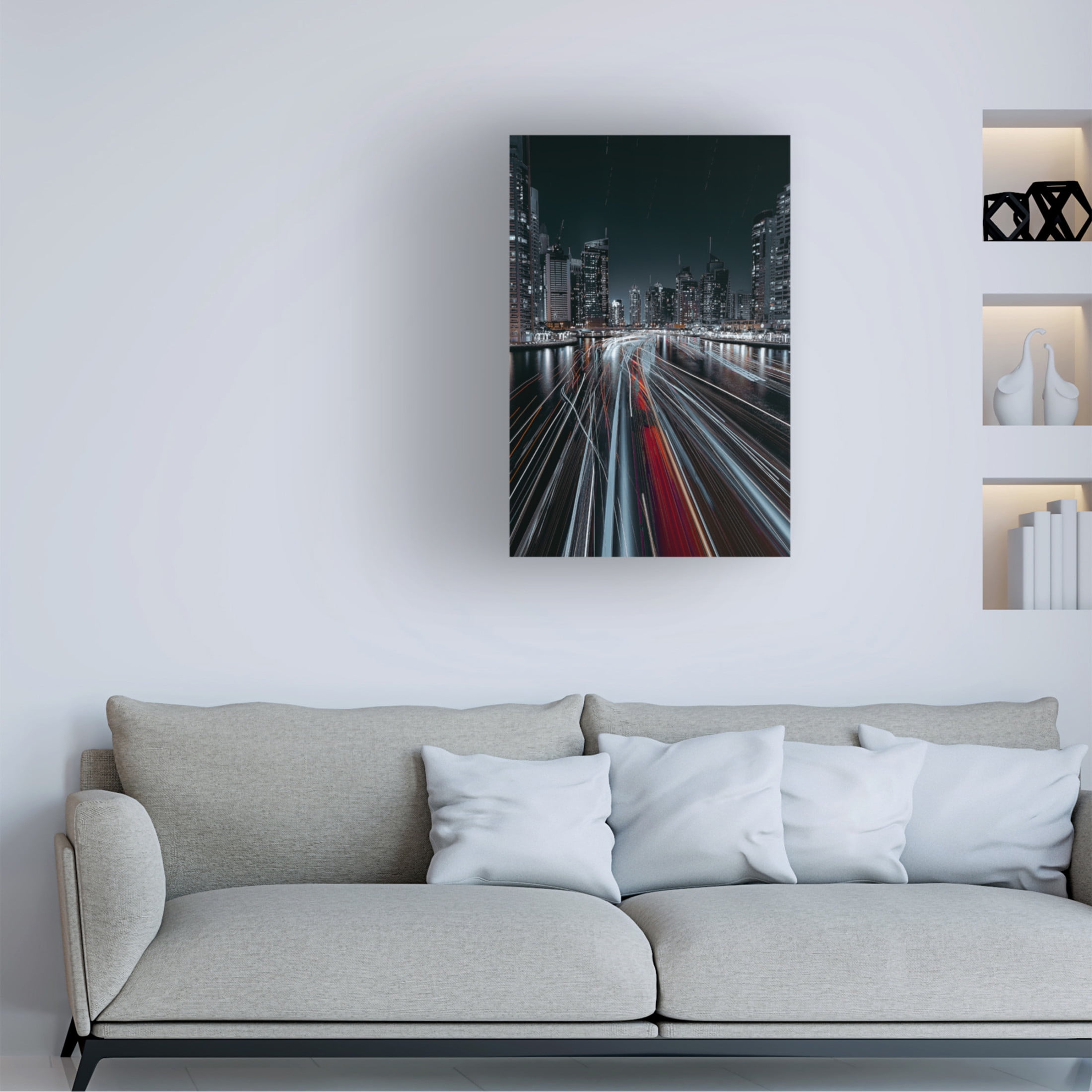 Canvas Wall Art - Carmine Chiriaco 'Traffic Jam In The Dubai Canal' Wall Art for Living Room, Bedroom, or Office Décor by Trademark Fine Art - 22 x 32 Inches
