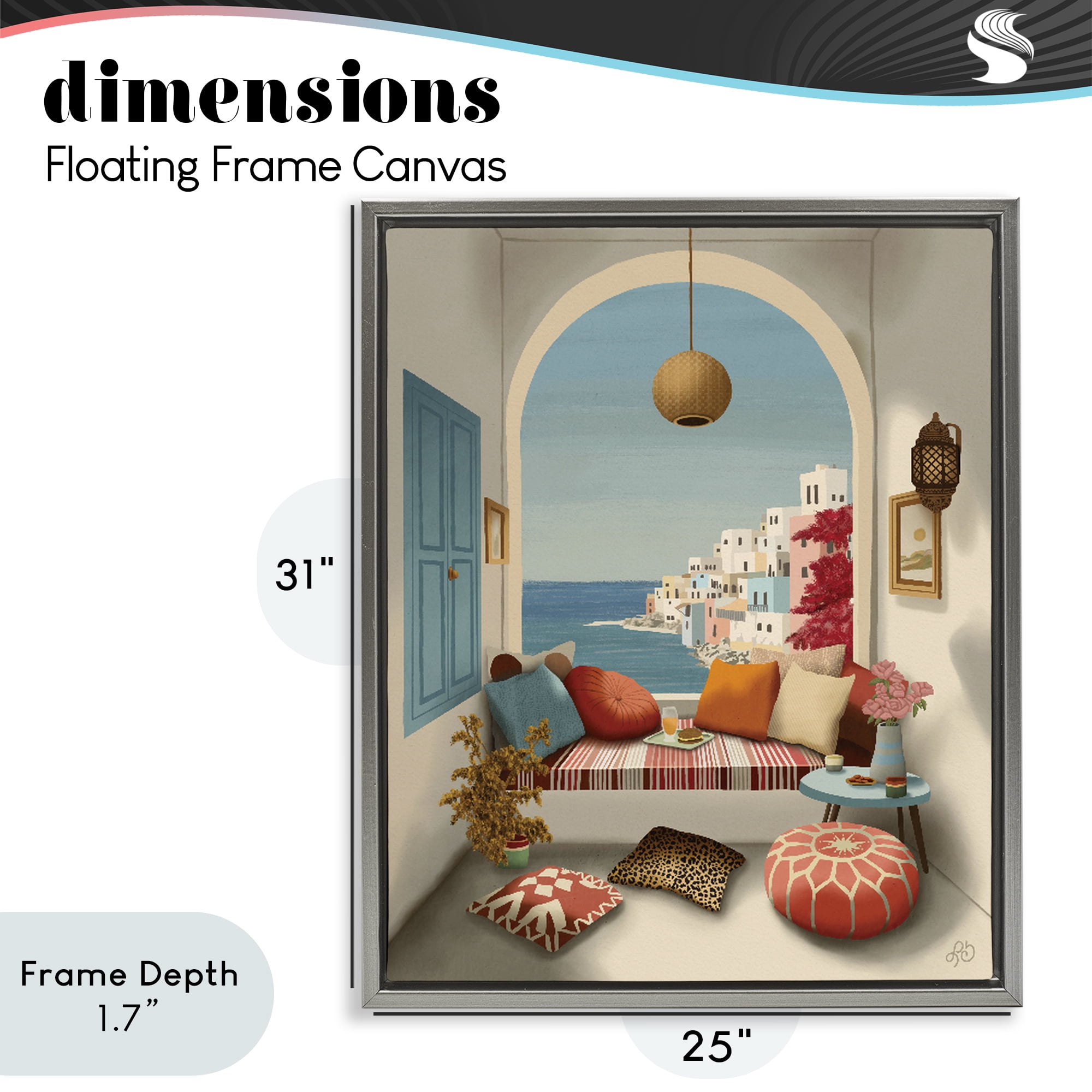 Stupell Industries Mediterranean Seaside Window View Gray Framed Floater Canvas Wall Art, design by Lisa R Dumm