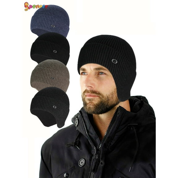 Spencer Men Women Winter Knit Earflap Hat Warm Skull Cap Cuffed Beanie Hat for Outdoor Ski Hiking "Khaki"