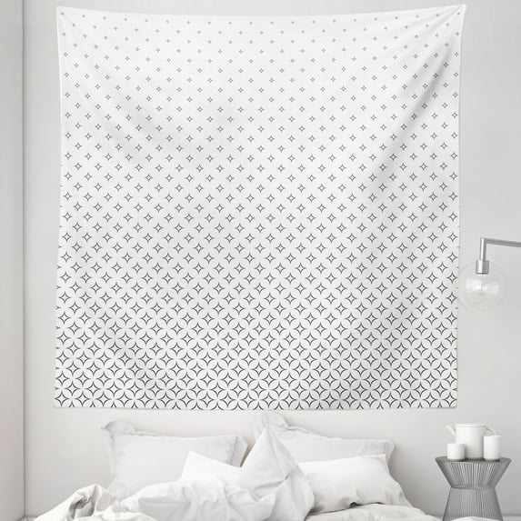 Geometric Tapestry, Abstract Diamond Stars Theme Pattern Infinity Geometric Minimalistic Contemporary, Fabric Wall Hanging Decor for Bedroom Living Room Dorm, 5 Sizes, White Black, by Ambesonne