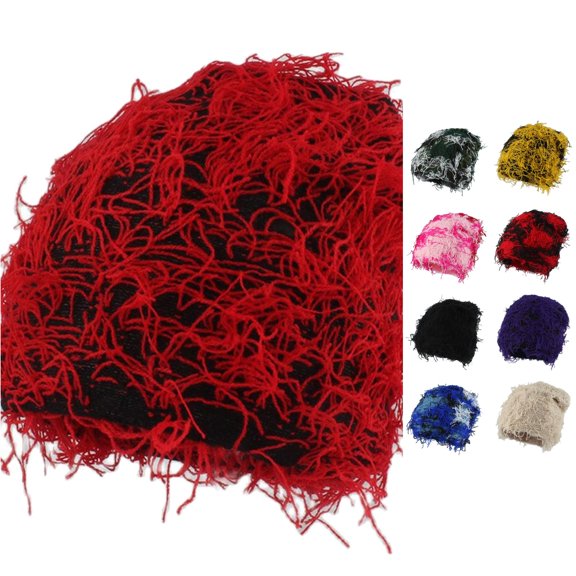 XIAOCHA Women’S Shaggy‑Fringe Beanie Solid Hats Casual Fall‑Winter Snood,Red