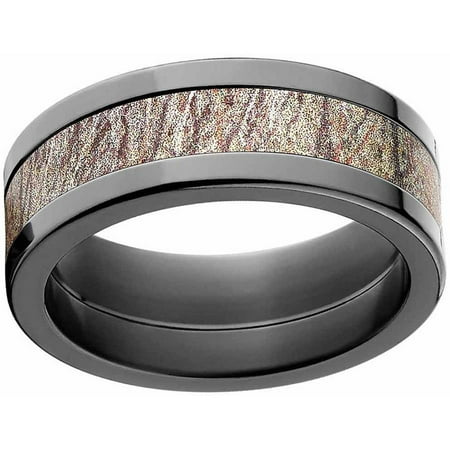Brush Men's Camo Black Zirconium Ring with Polished Edges and Deluxe Comfort Fit