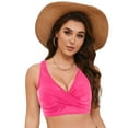 thumbnail image 3 of TOWED22 Women's Halter Bikini Padded Push Up Ruched Bust Hook Back Swimsuit Bathing Suit Tops Only Hot Pink,XL, 3 of 9