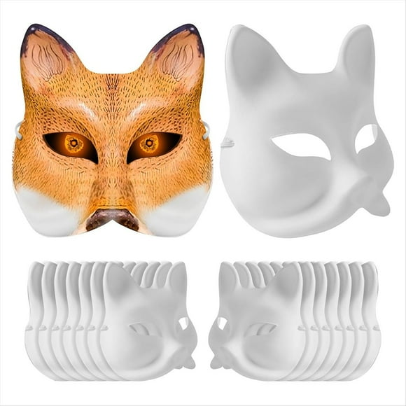 Paper Mache Animal Masks, White Blank Fox Mask for Cosplay Theater Halloween Classroom Art Fox