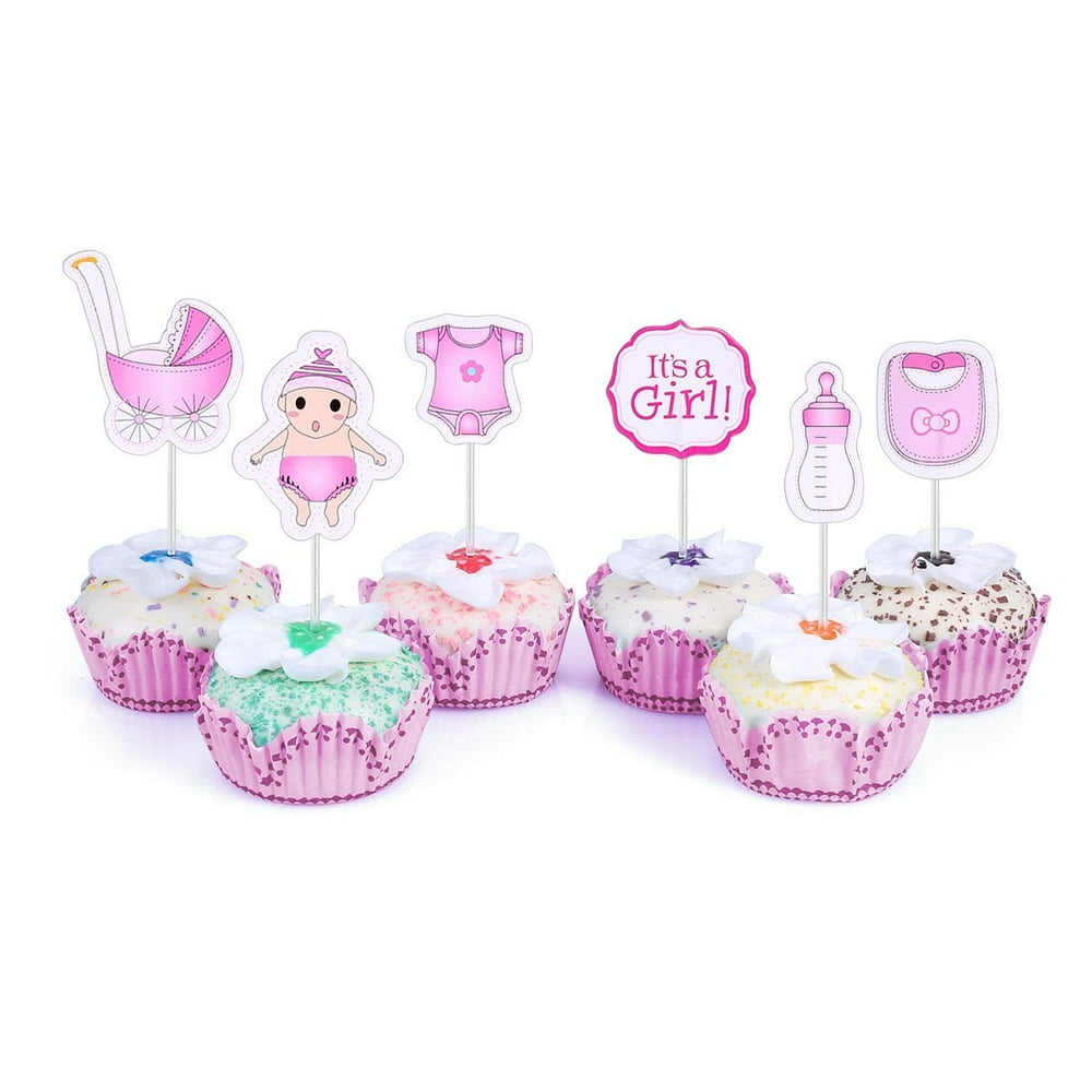 48 Cupcake Toppers It's a Girl Baby Shower Kids Party Cup