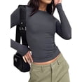 thumbnail image 3 of Women'S Basic T-Shirt Crew Neck Long Sleeve Slim Fit Cute Tops Gray S, 3 of 9