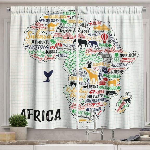 Ambesonne Saying Kitchen Curtains, Continent Colored, 55"x39", Multicolor