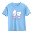 thumbnail image 7 of Piuwrlz 12-13 Years Girls Short T-Shirts Sleeve Teen Graphic Shirts Tops Crew Neck Bow-knot Pullover Blue Size 12-13 Years, 7 of 7