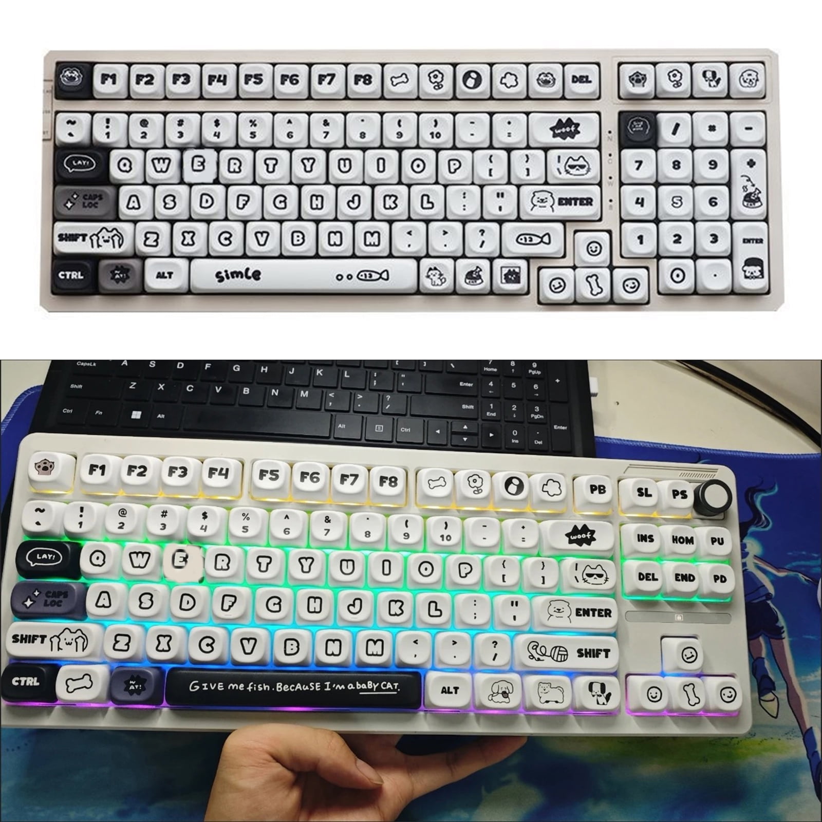 140Key PBTs Keycaps with Cats and Puppy Design MOAs Profile Dyes Sublimation Mechanical Keyboards Compatible