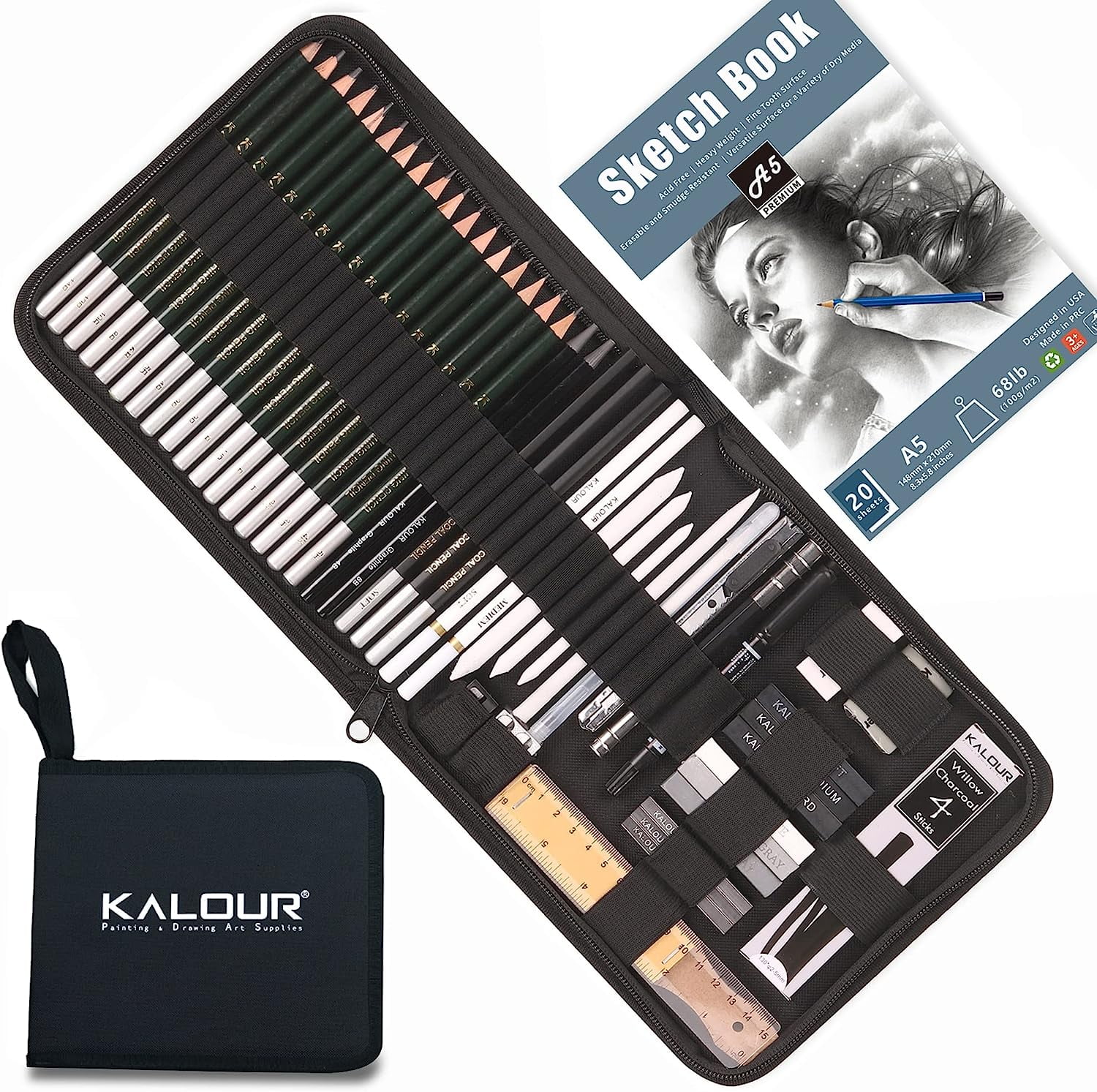 54-Pack Sketch Drawing Pencils Kit with Sketchbook,Include Graphite,Charcoal Pencils and Artists Tools,Pro Art Drawing Supplies for Adults Beginners,ideal for Sketching Shading