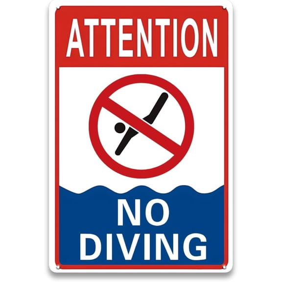 No Diving Pool Sign, 8 x 12 Inch Aluminum Metal, UV Protected Waterproof Safety Sign for Indoor or Outdoor Swimming Pool and Patio