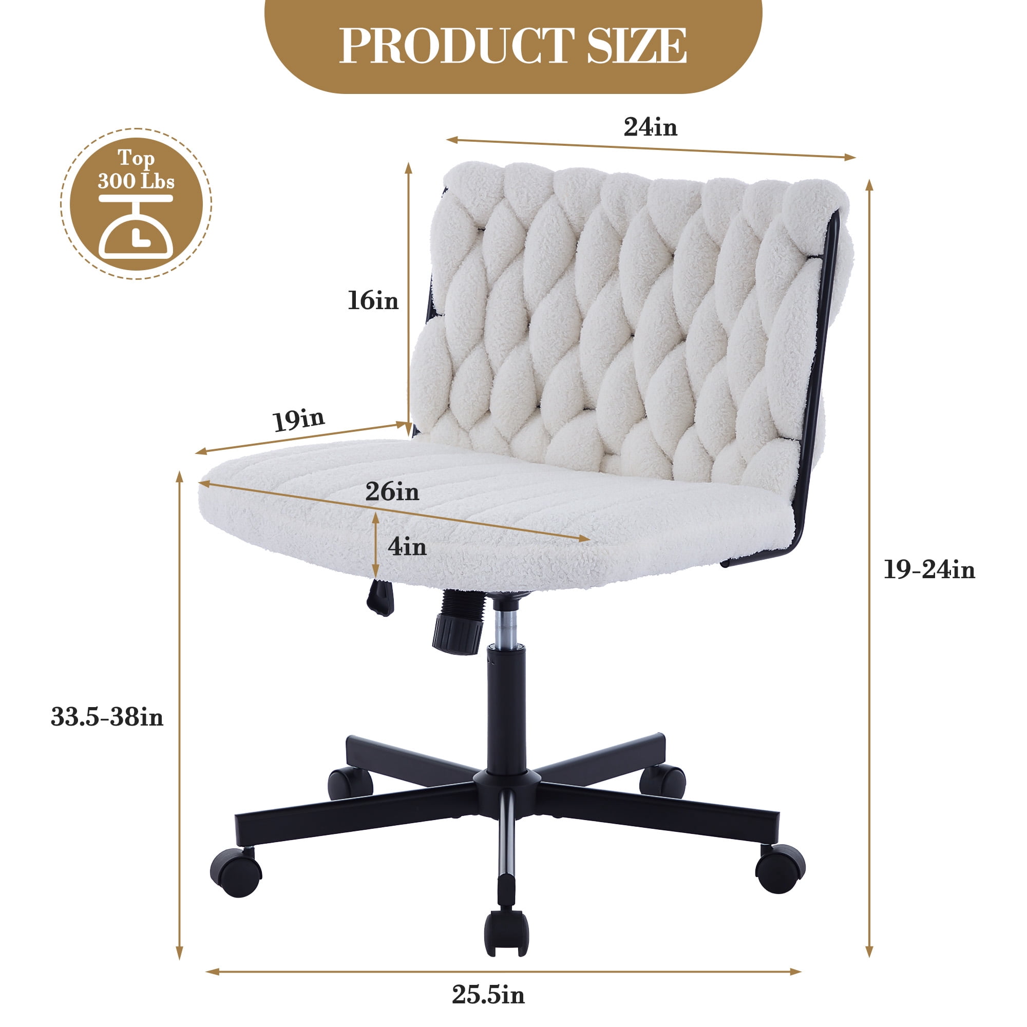 Modern Criss Cross Chair, Extra Wide Office Chair with Adjustable Height and 360° Swivel Casters, Ergonomic Swivel Cozy Desk Chair for Home Office Work - 300lbs Capacity