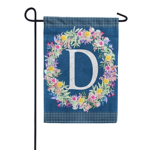 America Forever Spring Monogram Garden Flag Letter D 12.5 x 18 inches Double Sided Vertical Outdoor, Yard, Lawn, Beautiful Flowers, Floral Wreath, Summer Flower Garden Flag
