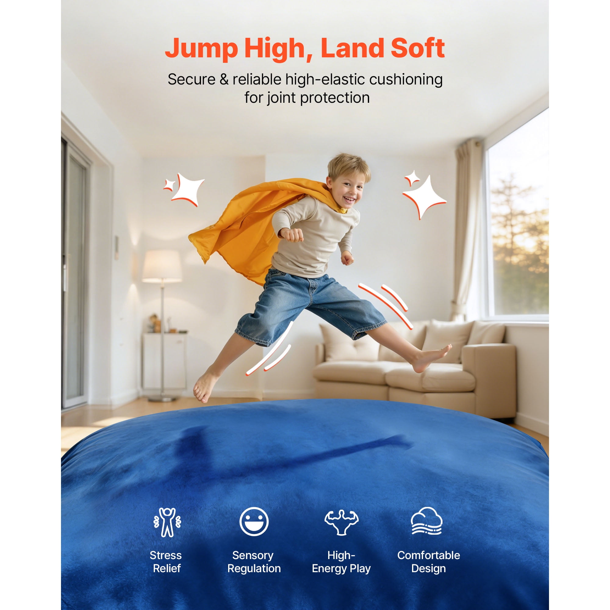 KFFKFF Crash Pad, 5 x 5 ft Sensory Pad for Kids with Foam Blocks and Washable Cover, Large Soft Foam Mat for Jumping, Relaxing, and Play in Sensory Rooms
