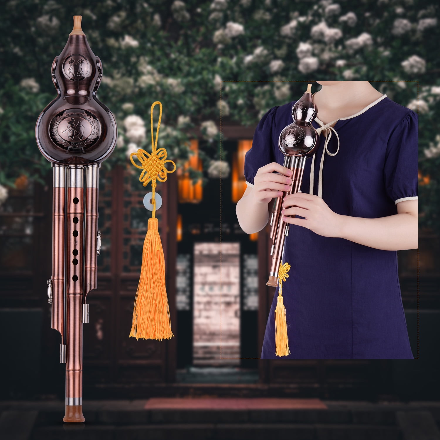 Gourd Flute,Amateurs Knot Carry Musical Plated S Chinese With Chinese Knot Tone C-key Cucurbit Chinese Knot Carry 3 Tone C-key With Copper Plated Chinese With Chinese Cucurbit Flute Wotao