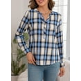 thumbnail image 6 of DOKOTOO Womens V Neck Plaid Blouses Casual Long Sleeve Button Down Gingham Trendy Tops Boho Checkered Shirts, 6 of 8
