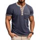 thumbnail image 2 of Camisa de Manga Corta de los Hombres con Botón de Manga Raglan Bolsillo Cuello de Vuelta, Blusa Sólida Casual, 2 of 6