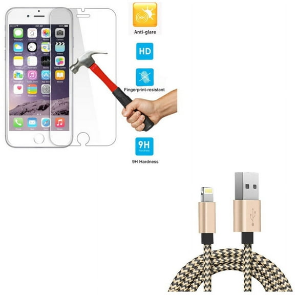 iPhone 8/7/6S/6 - Anti-Glare Screen Protector w 6ft USB Cable - Tempered Glass Matte 2.5D Curved Edge Anti-Fingerprint, Charger Cord Power Wire Sync for iPhone 8/7/6S/6
