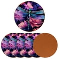 thumbnail image 2 of Dragonfly 6PCS Round Coasters Set, Microfiber Leather Drink Coasters with Holder, 11x11 cm/4.3x4.3 in, 2 of 6