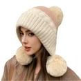 thumbnail image 2 of Outfmvch Warm Hats for Women Women Winter Peruvian Cover Ears Beanie Hat Ear Flaps Ski Snow Hats Knit Fleece Lined 3 Pom Pom Windproof Scarf Hat Beige One Size, 2 of 4