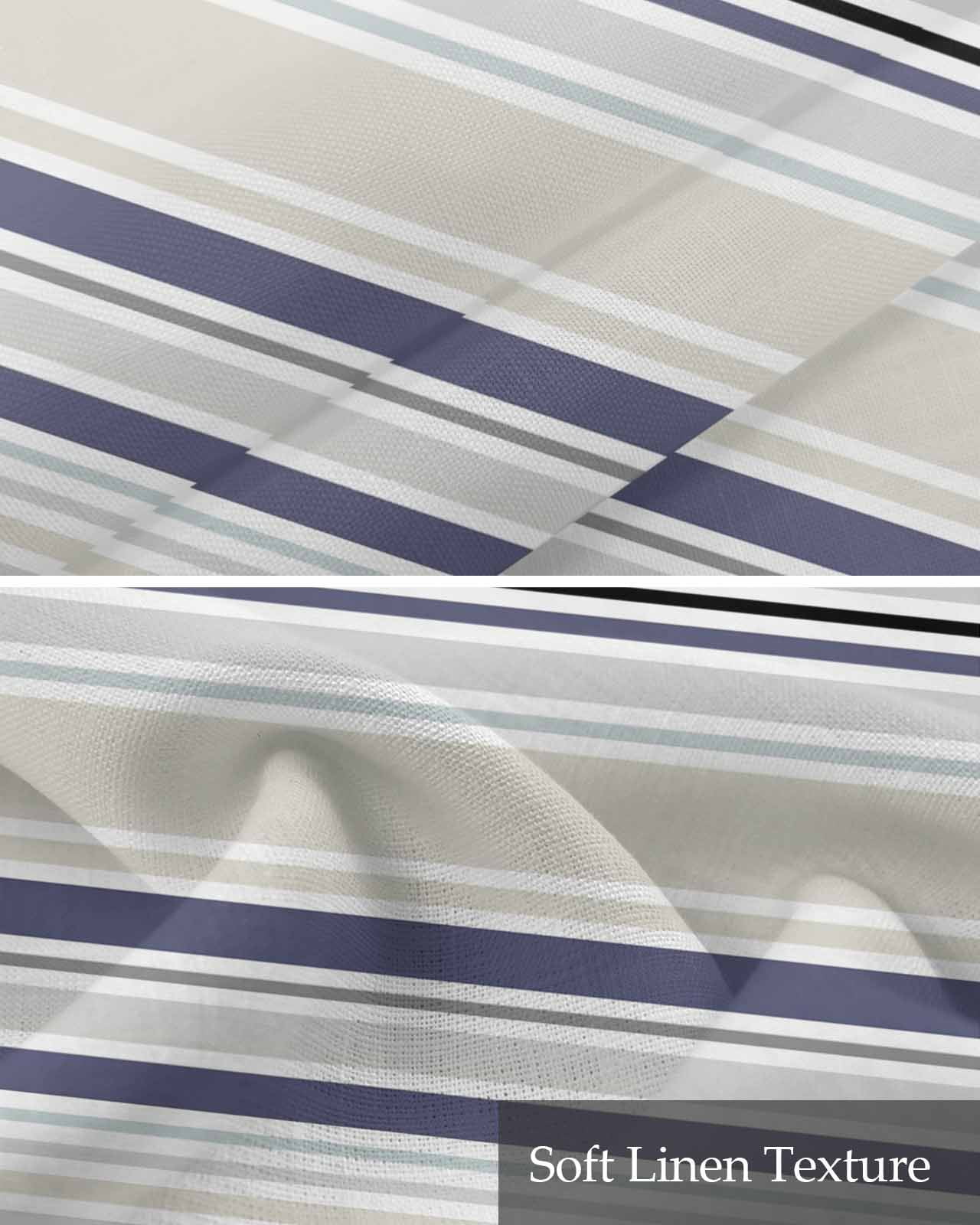 Blue Stripe Kitchen Valances for Windows Farmhouse Linen Window Valance Curtain for Living Room Window Treatment Farmhouse Geometric Grey Horizontal Striped Valance Rod Pocket Topper, 60 x 18 Inch