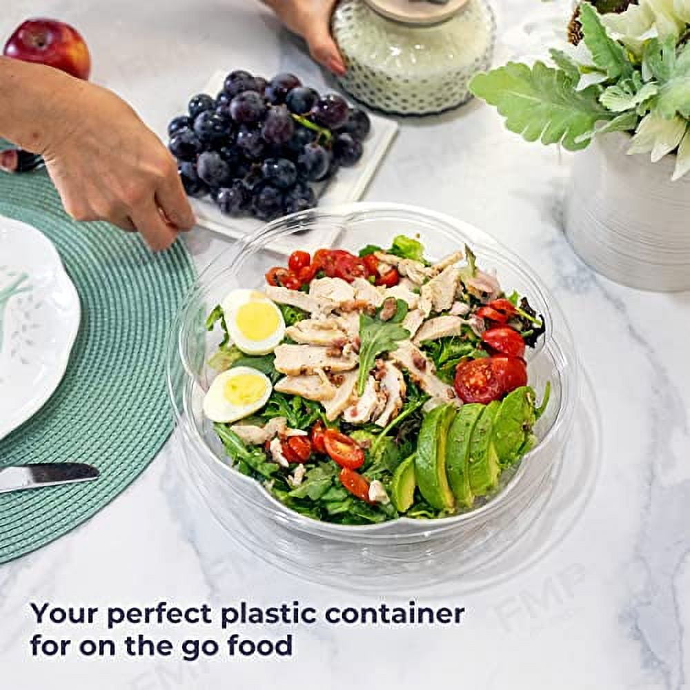 Stock Your Home Plastic Salad Bowls with Lids, 10 Count, 64 oz