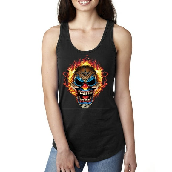 Flaming Laughing Fierce Clown | Womens Cars and Trucks Jersey Racerback Tank Top, Black, Small