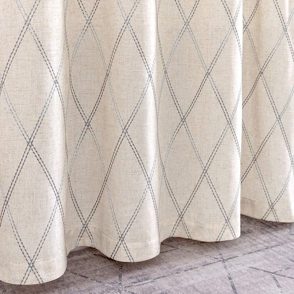 Curtainking Linen Curtains for Living Room 63 inch Farmhouse Diamond Embroidered Flax Window Drapes Light Filtering Grommet Curtains 2 Panels Grey