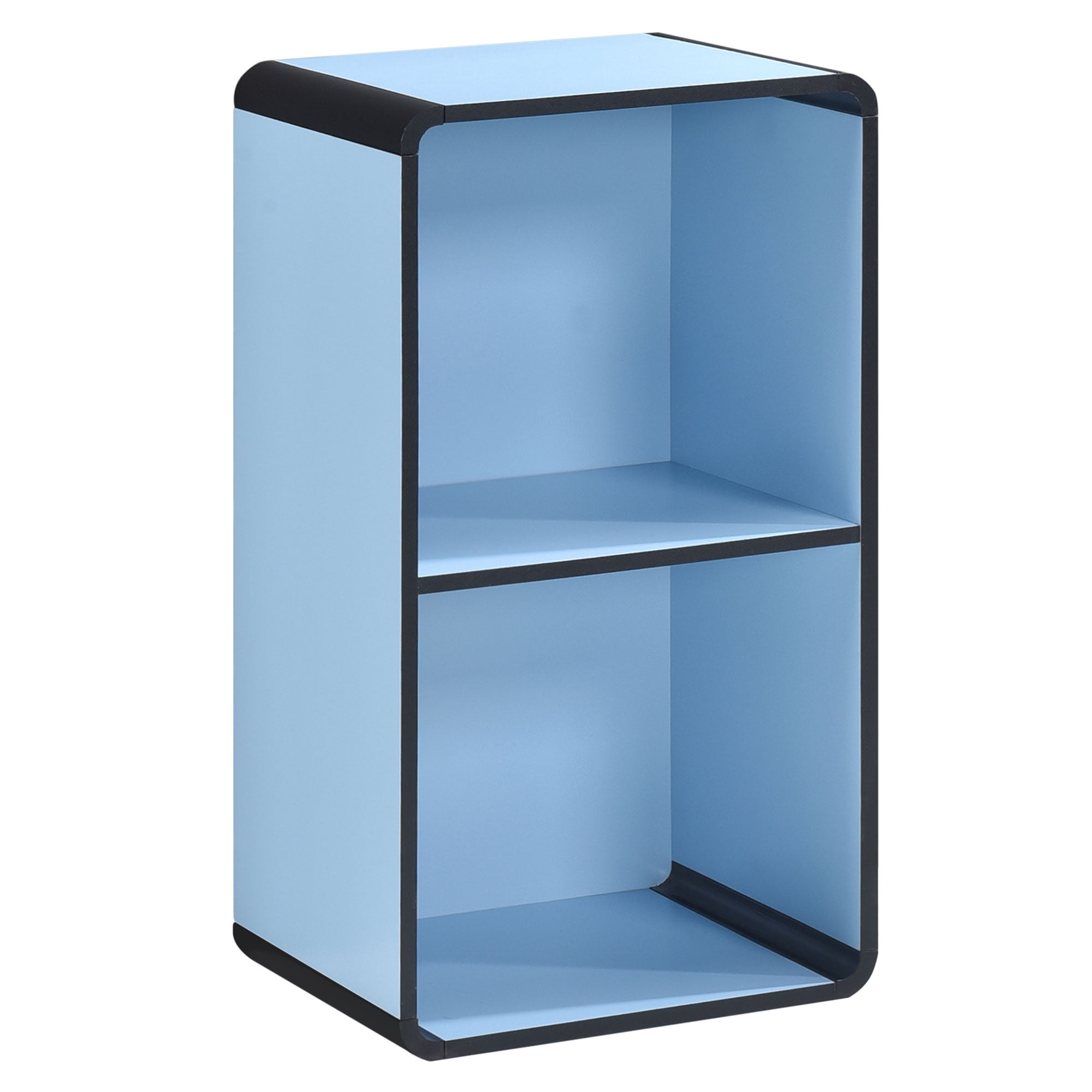 Kings Brand Furniture Dothan 2-Tier Cube Open Bookcase - Space Saving Storage Shelf Organizer Bookshelf, Light Blue