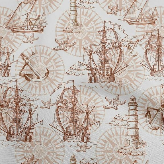 oneOone Polyester Spandex Brown Fabric Nautical Prints Sewing Craft Projects Fabric Prints By Yard 56 Inch Wide