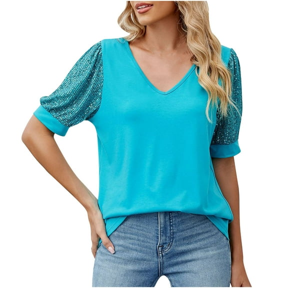 Giftesty Womens Tops Plus Size Women's Fashion Solid Color V-neck Comfortable Loose T-Shirt Blouse Casual Tops