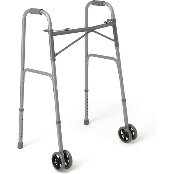 VibrantEcho Heavy Duty Bariatric Extra Wide Folding Walker wtih 5" Wheels, Supports up to 600 lbs, Comfort Foam Hand Grips