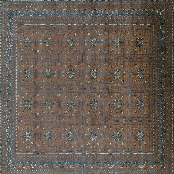 Ahgly Company Indoor Square Oriental Turquoise Blue Industrial Area Rugs, 8' Square