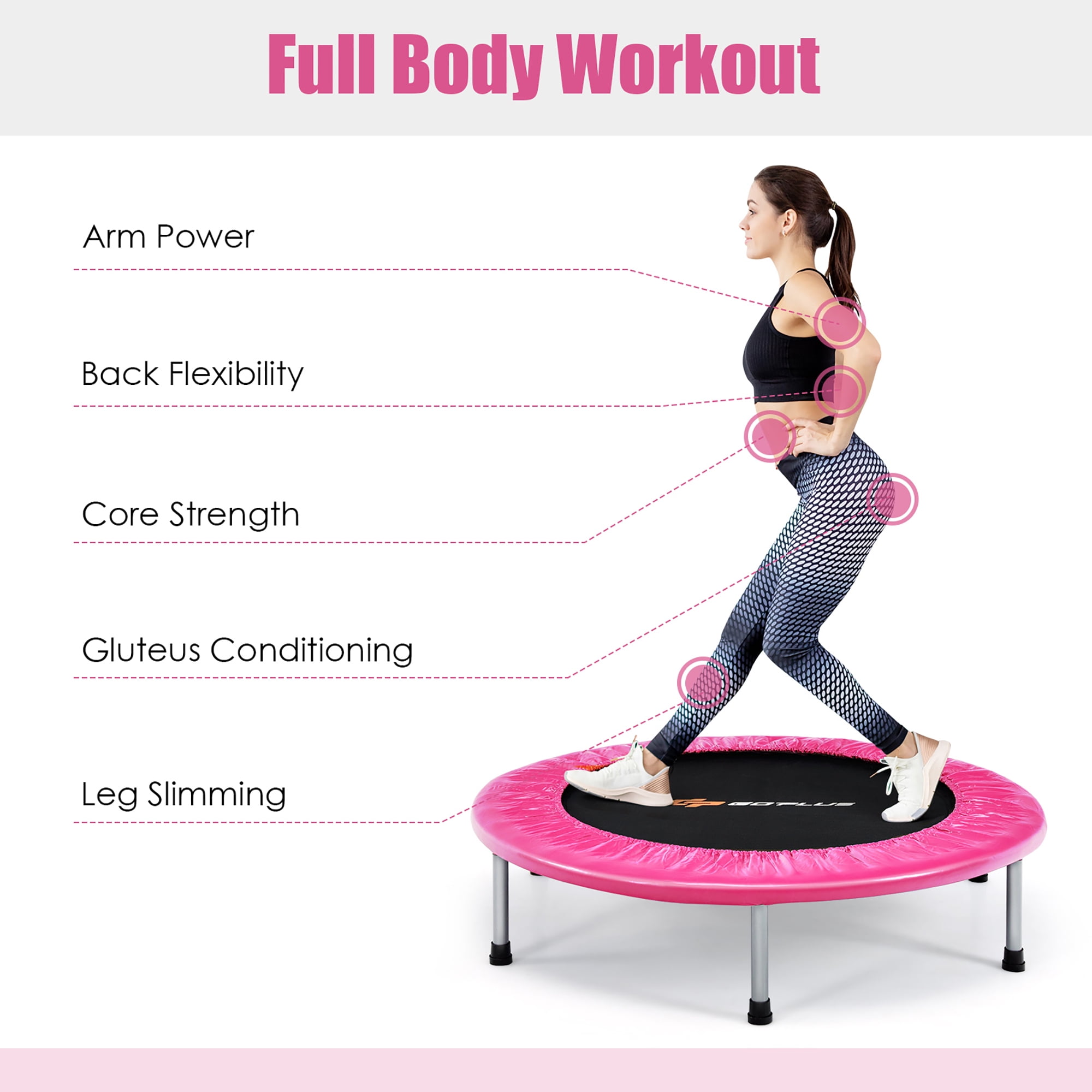Goplus 38 Mini Folding Trampoline Portable Recreational Fitness Rebounder Pink