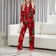 thumbnail image 1 of Conjunto de blusa y pantalón de manga larga con estampado de botones y cuello vuelto para mujer, blusa y pantalón de poliéster para mujer, 1 of 9