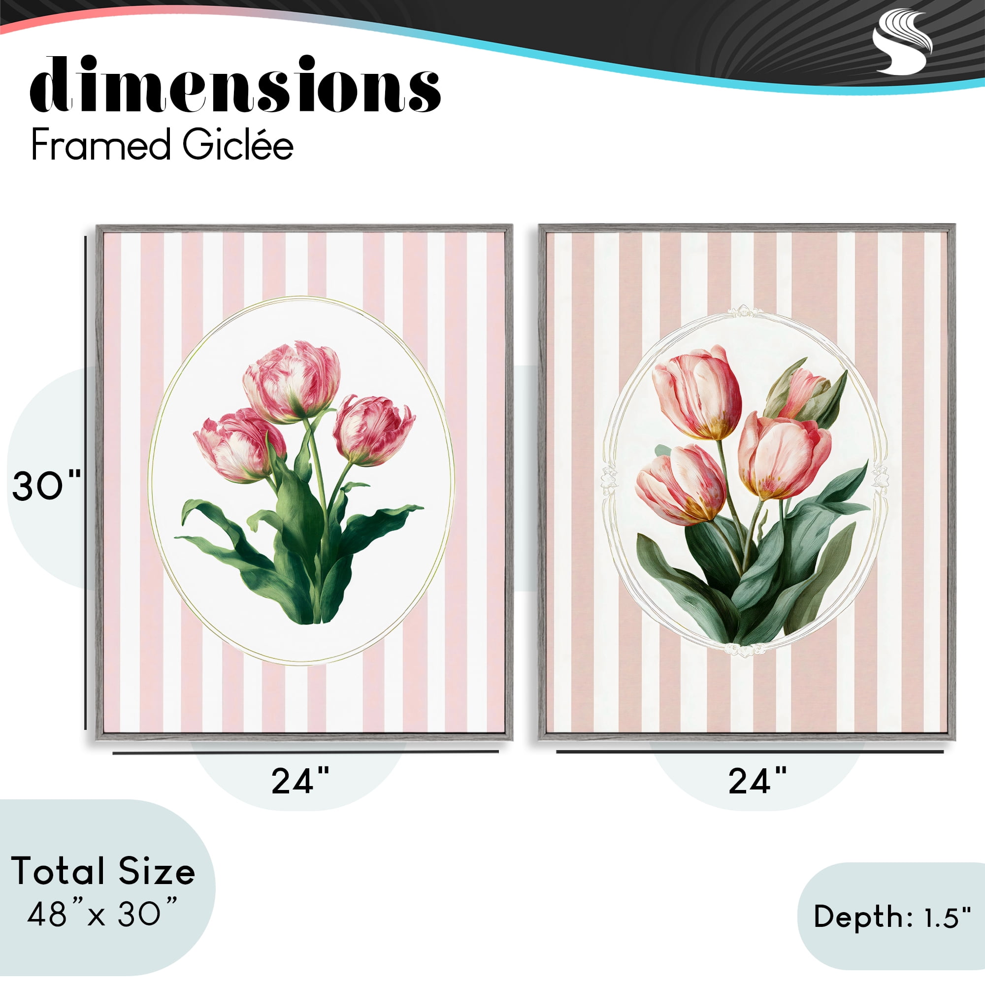 Stupell Industries Blush Tulips on Stripes 2 Piece Gray Framed Giclee Art Set, design by Ink Drop Loft