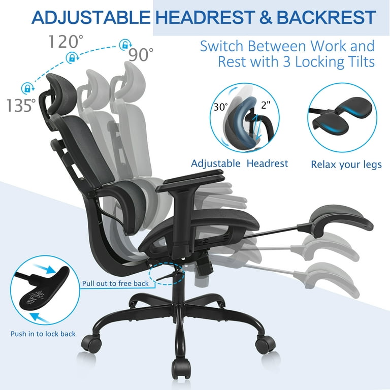 Coolhut Ergonomic Office Chair, Comfort Desk Chair with Adjustable Lumbar Support and Flip Up Arms, 300lb, Black