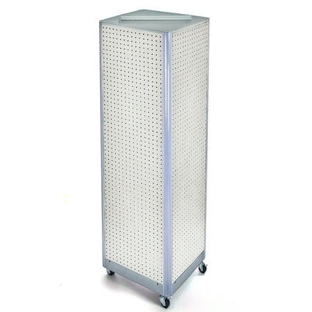 

Azar Displays 700406-WHT White Four-Sided Pegboard Tower Floor Display on Wheeled Base. Panel Size: 16 W x 64.25 H