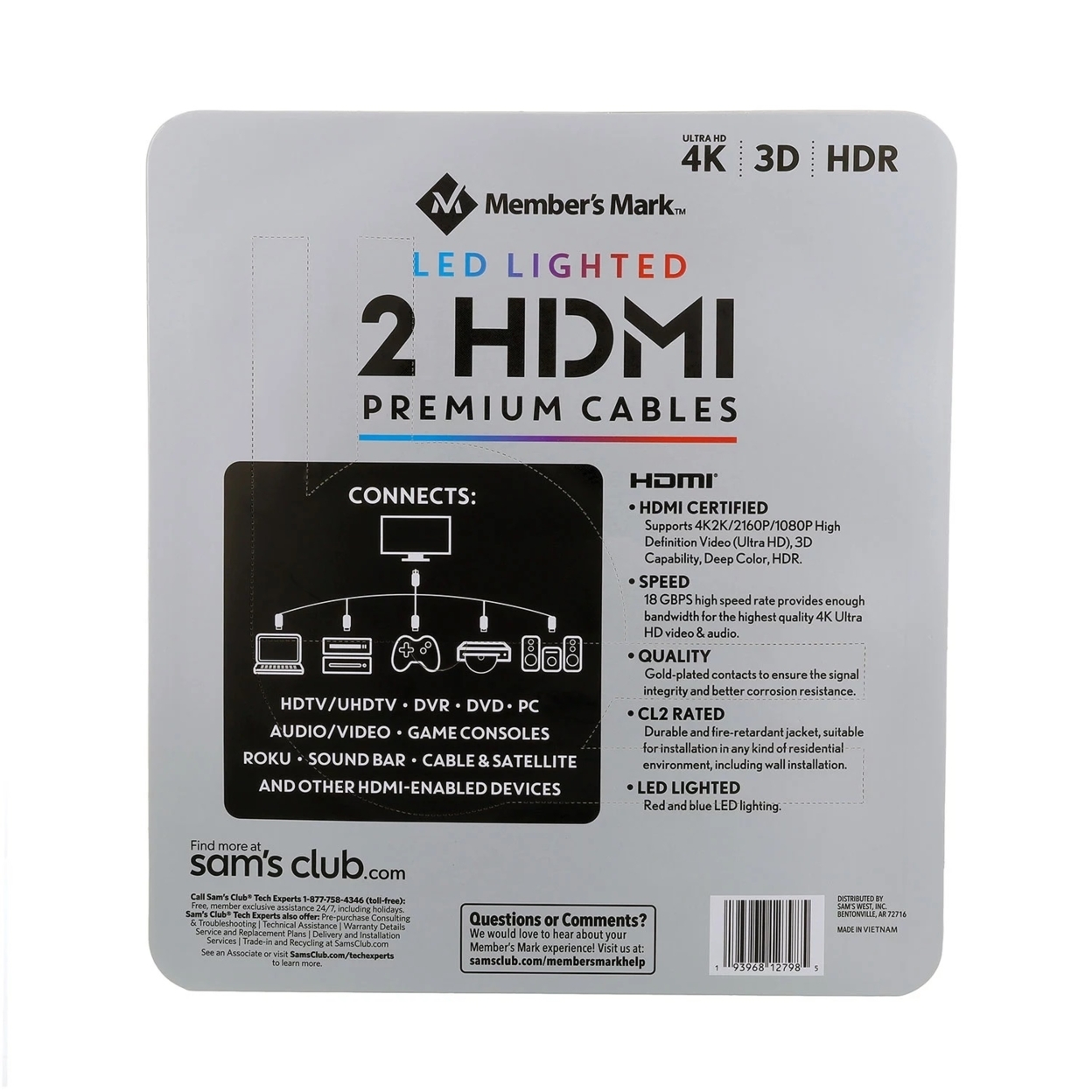 Member's Mark 9' LED Lighted HDMI Premium Cables
