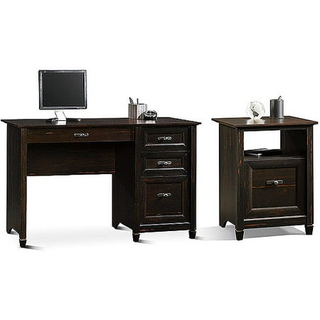 Sauder New Cottage Desk and 3-in-1 Stand Value Bundle, Antiqued Black