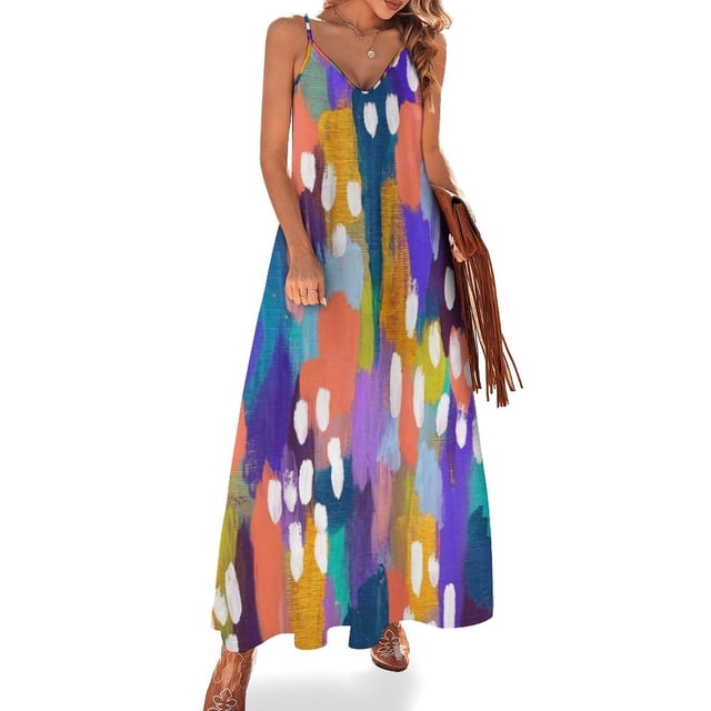 Jules - Vestido sin mangas abstracto vestidos estilo coreano Vestido de noche para mujer Vestido largo para mujer