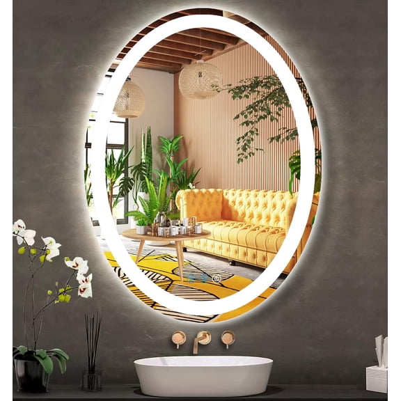 Oval LED Mirror for Bathroom Lighted Vanity 30" x 20" Mirror with Lights Smart Memory 3 Color Dimmable Front lit Antifog Mirror with Touch Sensor Espejos para Baños