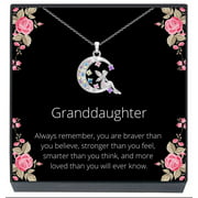 Granddaughter Jewelry Gift Moon Fairy Necklace Gift from Grandma, Grandpa, Grandparents,"Braver, Smarter, Stronger, Loved" Girls, Teens, Tweens Christmas
