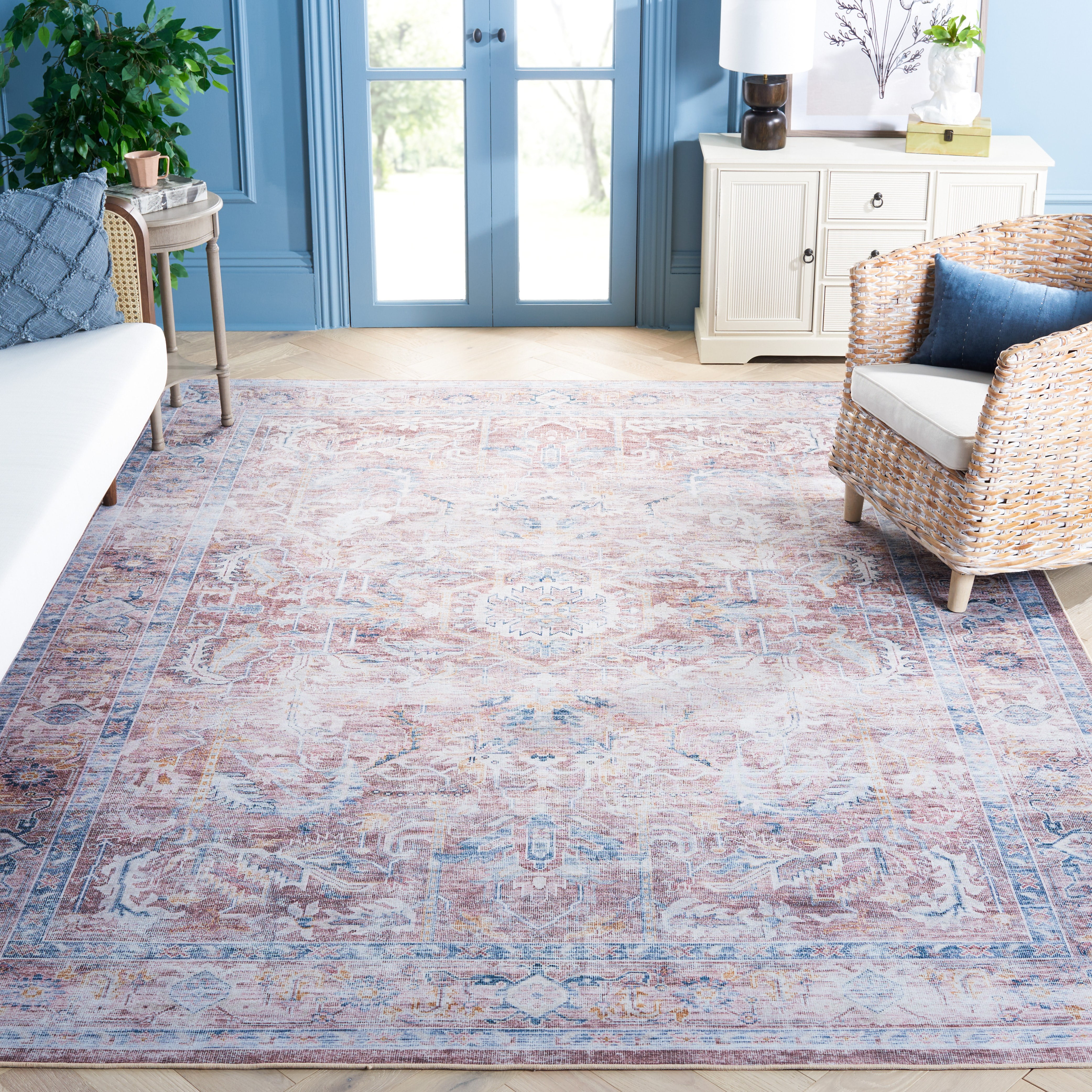 SAFAVIEH Tucson Hollie Traditional Machine Washable Area Rug, 9' x 12', Rust/Beige