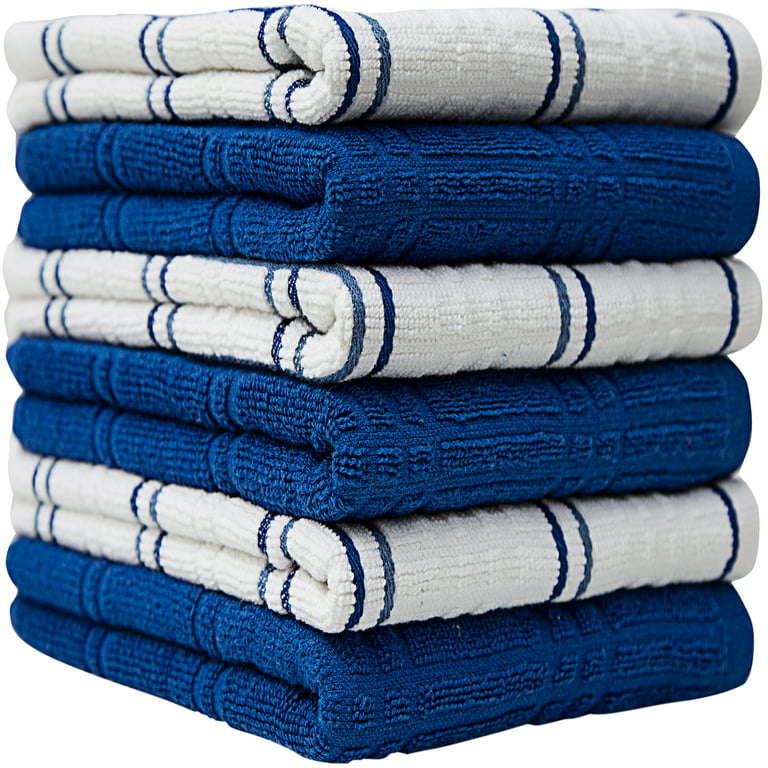 Kitchen Navy Blue Grid Linen Hand Towel, Eco Friendly Dish Clothes