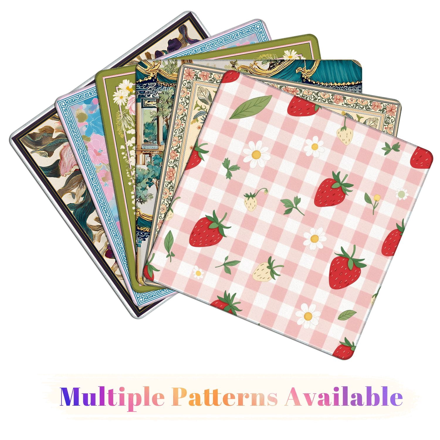 Mahjong Mat 31.5" x 31.5" Strawberry Daisy Pink Gingham Cute Summer Fruit Non-Slip Noise Reduction American Mahjong Tiles Table Cover for Dominoes Poker Card Board Games Gift