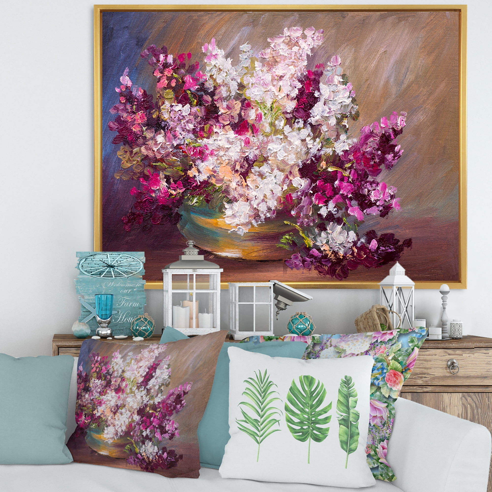 Designart 'Bouquet Of Still Life Lilacs ' Traditional Framed Canvas Wall Art Print