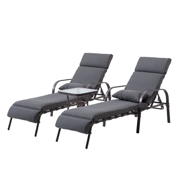 Crestlive Products 2PCS  Patio Steel Recliner Adjustable Chaise Lounge Chairs with 1PCS Table