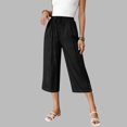 thumbnail image 6 of Women's Plus Size Wide Leg Capris with Pockets and Elastic Waist Casual Cropped Pants, 6 of 9
