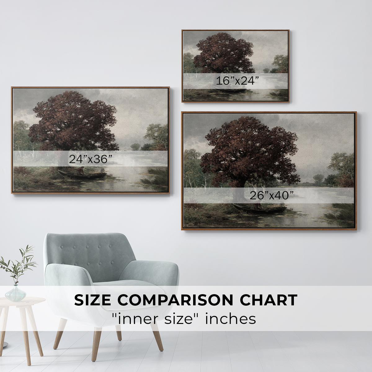 Vintage Landscape-CCCLV By Wexford Home Framed in Walnut Wood Gallery Wrapped Canvas 27 in. x 41 in.